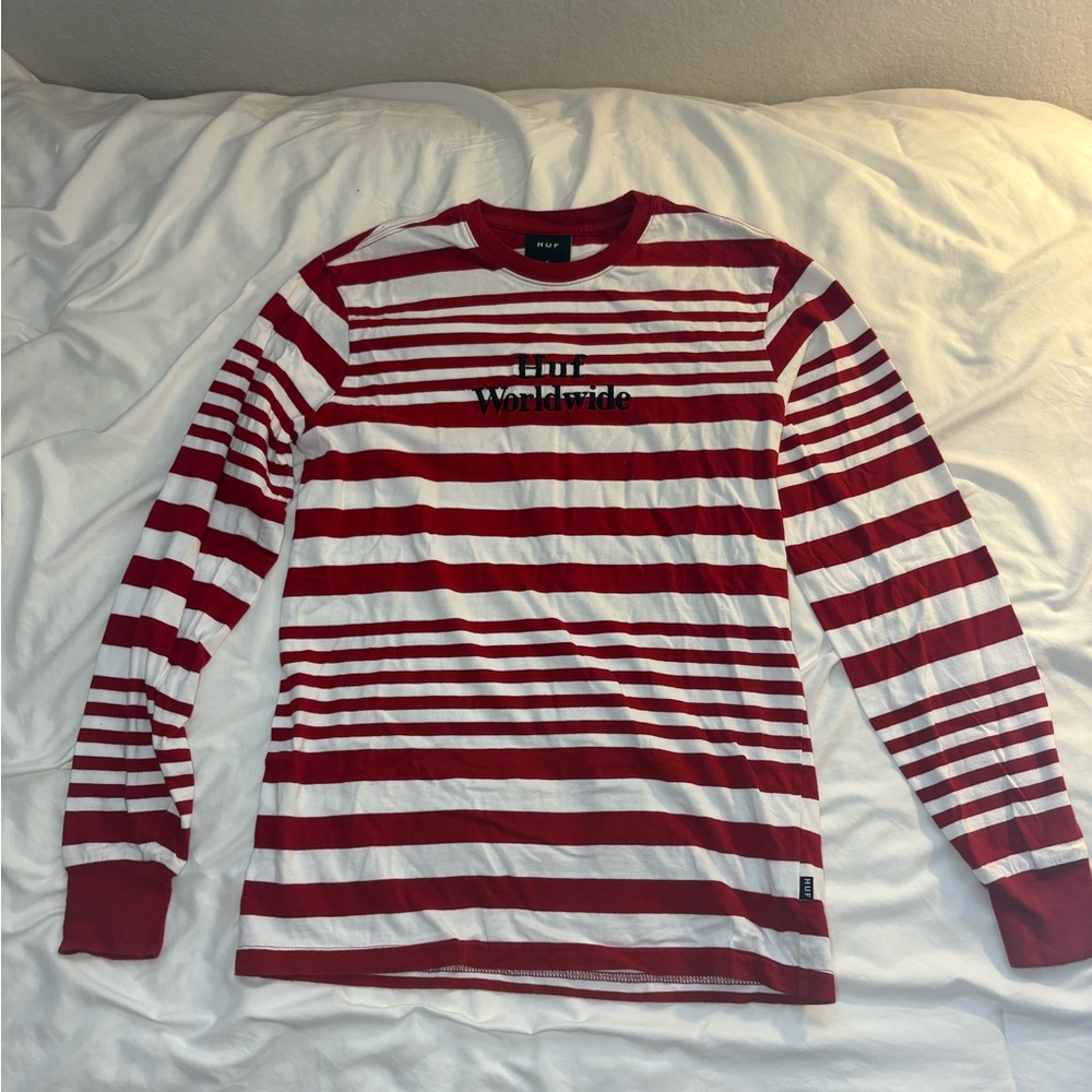 HUF Red and White Striped Long Sleeve Tee